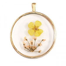 Pendant with dried flowers 35mm - Gold-light pink yellow